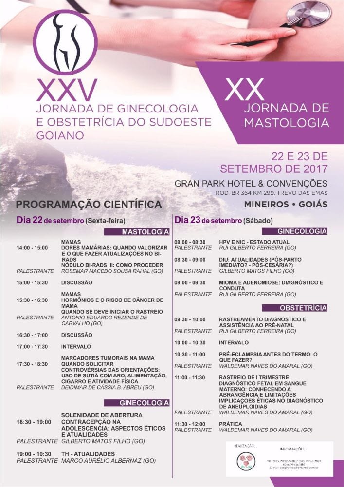 SGGO unnamed3 XXV Jornada de Ginecologia e Obstetrícia do Sudoeste Goiano acontecerá nos dias 22 e 23 de setembro. Confira a programação!